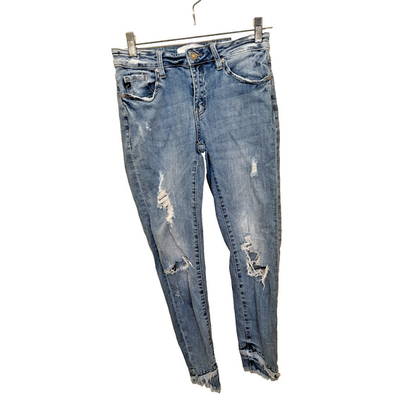 KanCan Jeans Womens 7/27 Blue Nala Distressed Fringe Ankle Skinny Stretch Denim - Picture 1 of 7